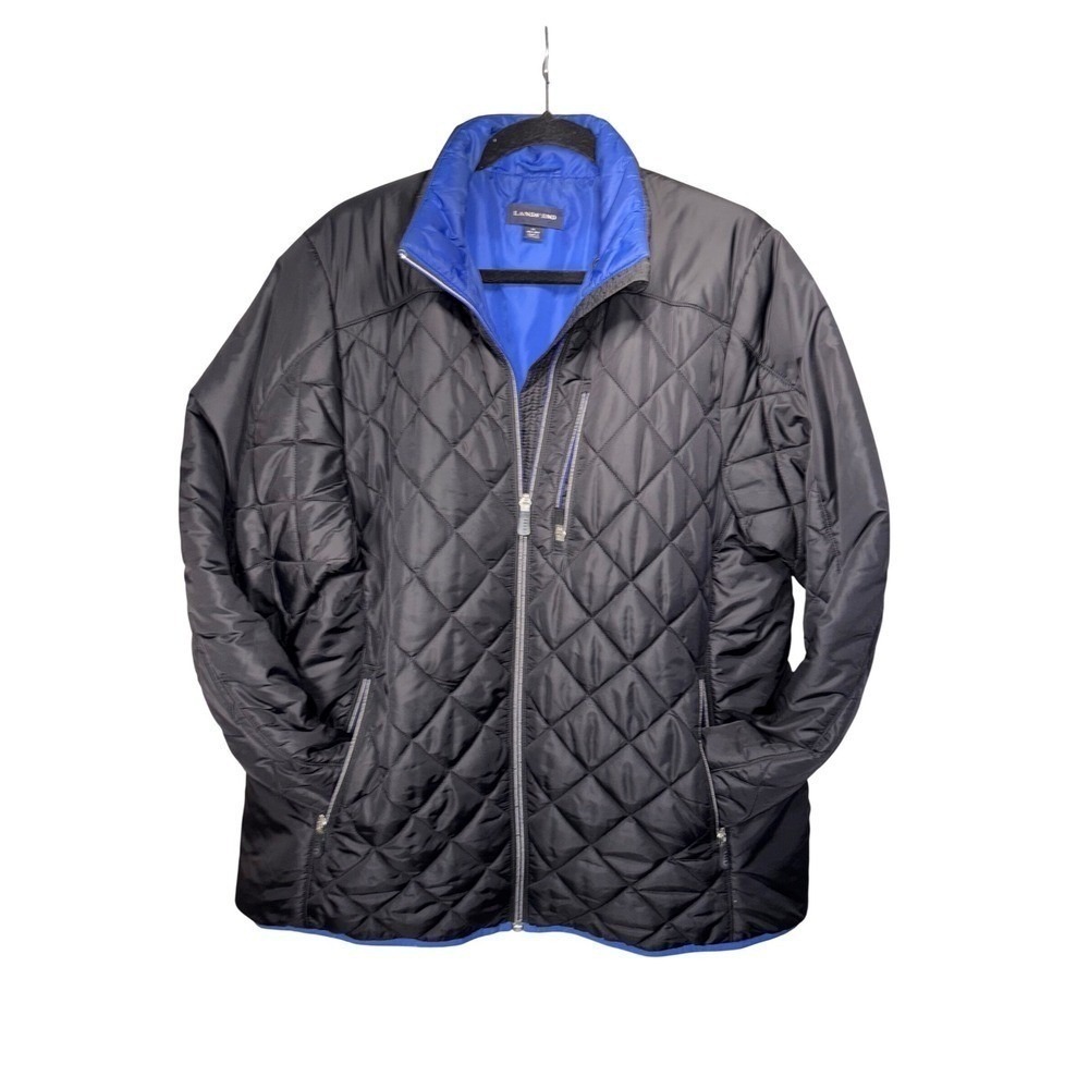 Lands'‎ End Women's Quilted Jacket Coat Black Blue Trim Plus Size 16W 18W